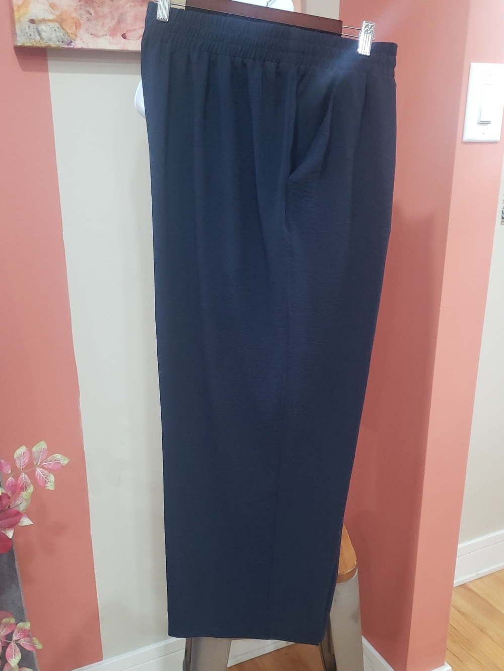 New York Clothing Co. Women's Navy Wide-Leg Drawstring Dress Trousers, 2X